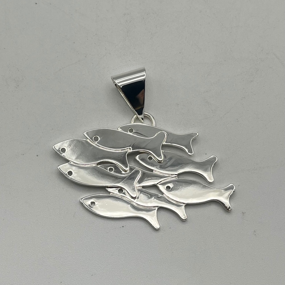 Silver School of Fish Pendant Nautical Ocean Theme High Polish Charm